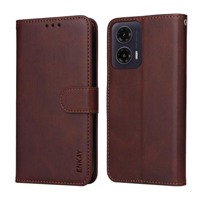 For Motorola Moto G35 ENKAY Card Wallet Calf Texture Leather Phone Case with Screen Film(Blue)