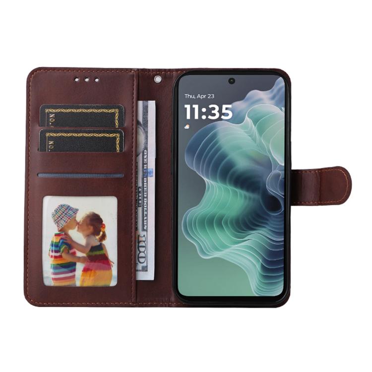 For Motorola Moto G35 ENKAY Card Wallet Calf Texture Leather Phone Case with Screen Film(Brown)