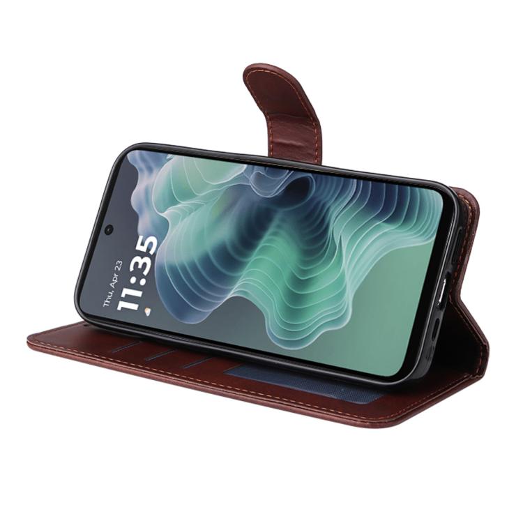 For Motorola Moto G35 ENKAY Card Wallet Calf Texture Leather Phone Case with Screen Film(Brown)