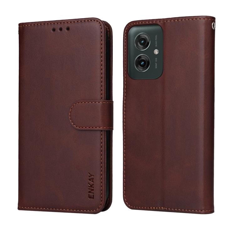 For Motorola Moto G55 ENKAY Card Wallet Calf Texture Leather Phone Case with Screen Film(Blue)