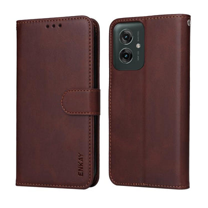 For Motorola Moto G55 ENKAY Card Wallet Calf Texture Leather Phone Case with Screen Film(Blue)