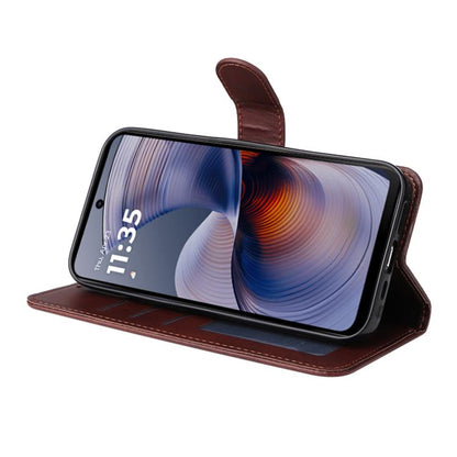 Pour Motorola Moto G55 ENKAY Étui de téléphone en cuir texturé façon veau avec porte-cartes et film protecteur d'écran (marron)