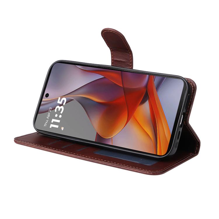 For Motorola Moto G75 ENKAY Card Wallet Calf Texture Leather Phone Case with Screen Film(Pink)