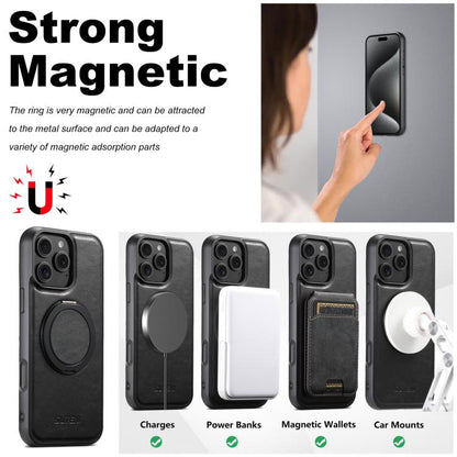For iPhone 16 Plus Suteni G3 Oil Wax 360 Rotation Holder MagSafe Back Phone Case(Black)