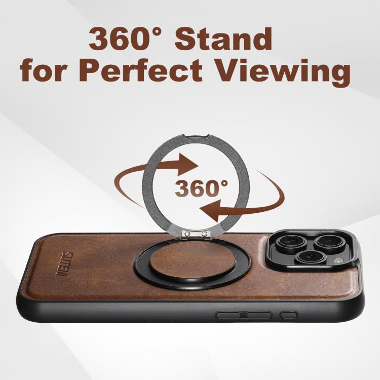 For iPhone 14 Plus Suteni G3 Oil Wax 360 Rotation Holder MagSafe Back Phone Case(Brown)