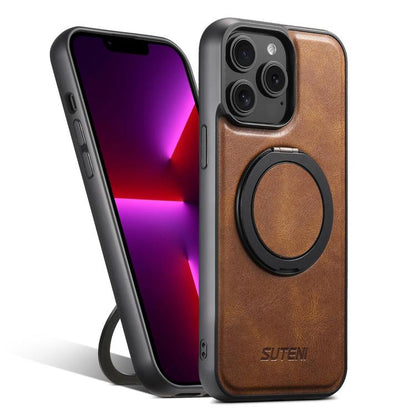Pour iPhone 13 Pro Étui Suteni G3 en cuir huilé avec support rotatif à 360° compatible MagSafe (Marron)