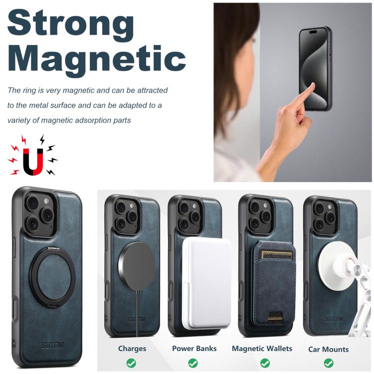 For iPhone 13 Suteni G3 Oil Wax 360 Rotation Holder MagSafe Back Phone Case(Blue)