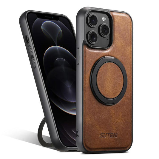 Pour iPhone 12 Pro Étui Suteni G3 en cuir huilé avec support rotatif à 360° compatible MagSafe (marron)