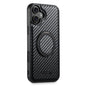 For iPhone 16 Plus Suteni G3 Carbon Fiber Leather 360 Rotation Holder MagSafe Phone Case(Black)