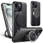 For iPhone 15 Plus Suteni G3 Carbon Fiber Leather 360 Rotation Holder MagSafe Phone Case(Black)