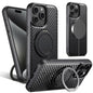 For iPhone 15 Pro Suteni G3 Carbon Fiber Leather 360 Rotation Holder MagSafe Phone Case(Black)