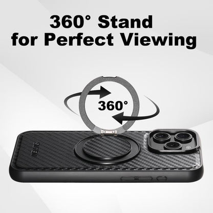 For iPhone 13 Suteni G3 Carbon Fiber Leather 360 Rotation Holder MagSafe Phone Case(Black)