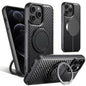 Pour iPhone 12 Pro Max Étui Suteni G3 en cuir avec fibre de carbone, support rotatif à 360°, compatible MagSafe (Noir)