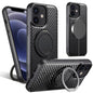 Pour iPhone 12 / 12 Pro Étui de Téléphone Suteni G3 en Cuir Fibre de Carbone avec Support Rotatif à 360° et Magsafe (Noir)