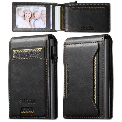 Suteni Oil Waxy Keys Automatically Pop Up Card Wallet Case(Black)