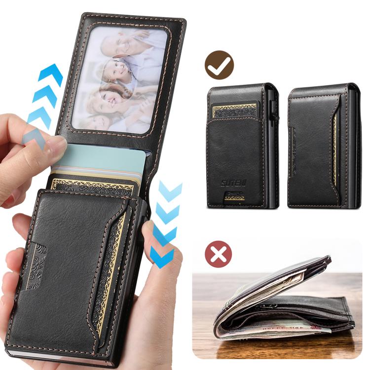 Suteni Oil Waxy Keys Automatically Pop Up Card Wallet Case(Black)