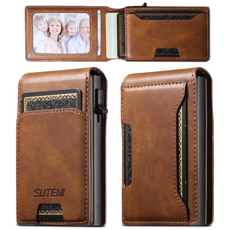 Suteni Oil Waxy Keys Automatically Pop Up Card Wallet Case(Brown)