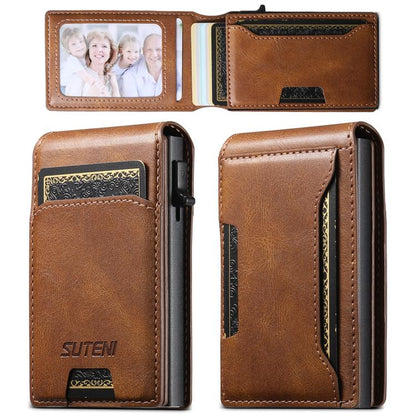 Suteni Oil Waxy Keys Automatically Pop Up Card Wallet Case(Brown)