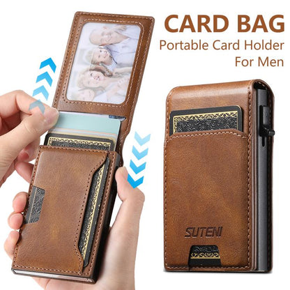 Suteni Oil Waxy Keys Automatically Pop Up Card Wallet Case(Brown)