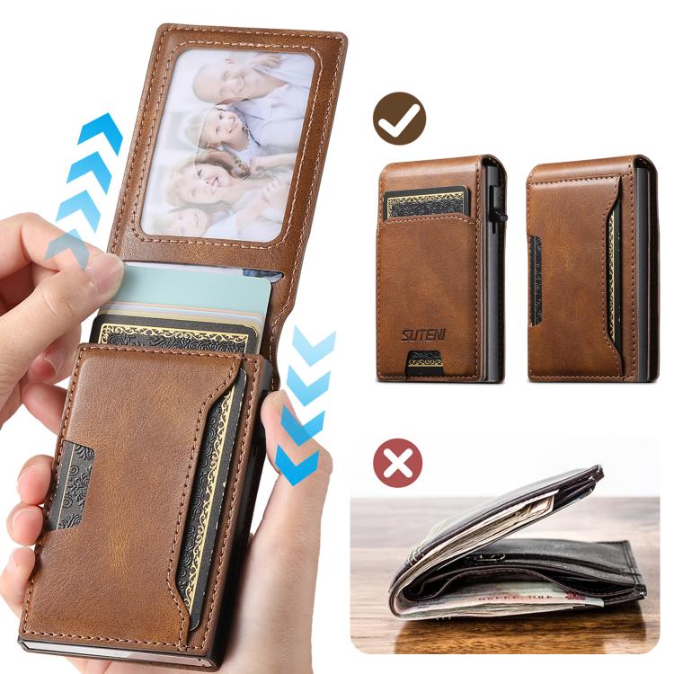 Suteni Oil Waxy Keys Automatically Pop Up Card Wallet Case(Brown)