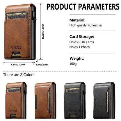 Suteni Oil Waxy Keys Automatically Pop Up Card Wallet Case(Brown)