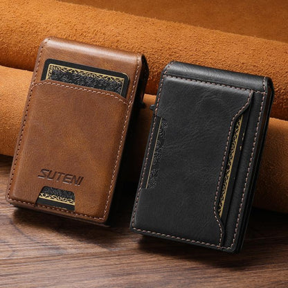 Suteni Oil Waxy Keys Automatically Pop Up Card Wallet Case(Brown)