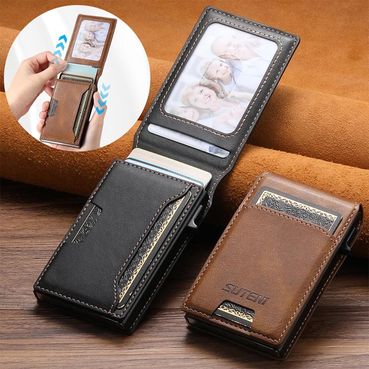 Suteni Oil Waxy Keys Automatically Pop Up Card Wallet Case(Brown)