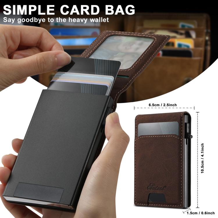 Suteni Litchi Texture Magnetic Key Press Automatically Pop Up Card Box(Brown)