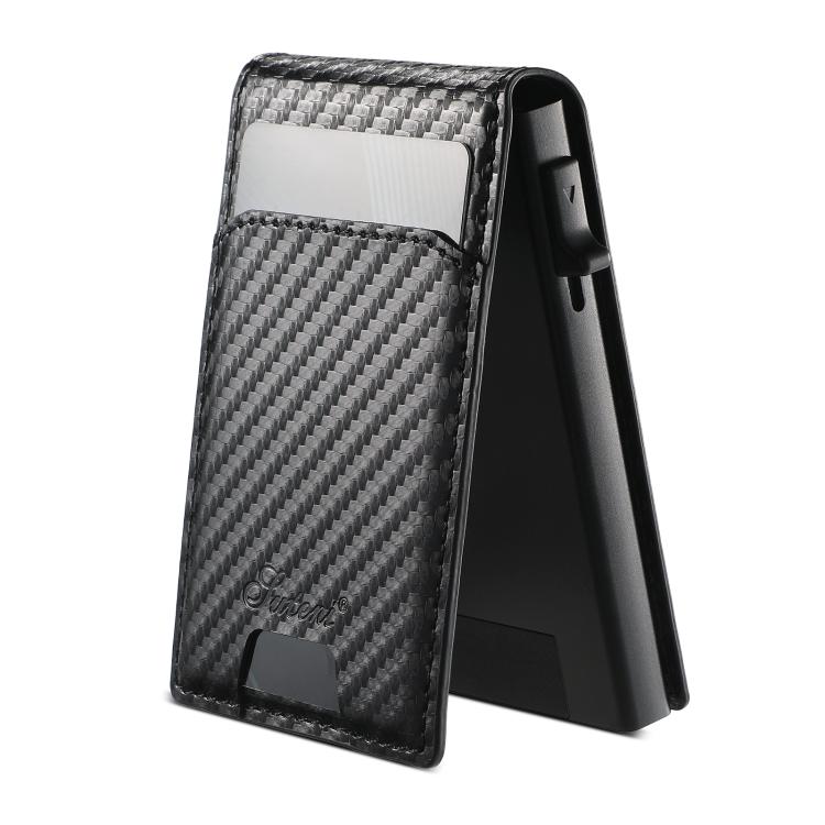 Suteni Carbon Fiber Magnetic Key Press Automatically Pop Up Card Box(Black)