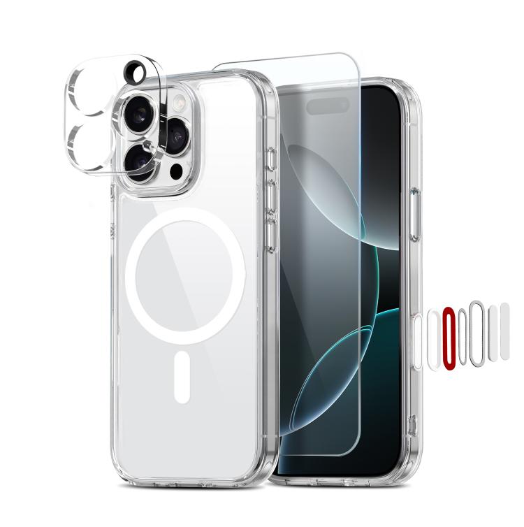 For iPhone 16 Pro NORTHJO 3 in 1 PC Magnetic Phone Case with Screen Film and Lens Film(Clear)