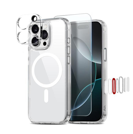 For iPhone 16 Pro NORTHJO 3 in 1 PC Magnetic Phone Case with Screen Film and Lens Film(Clear)