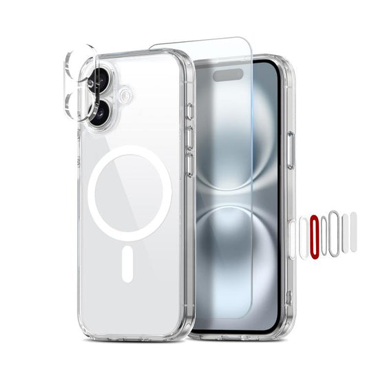 For iPhone 16 NORTHJO 3 in 1 PC Magnetic Phone Case with Screen Film and Lens Film(Clear)
