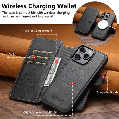 For iPhone 16 Pro Max Suteni Q05 2-in-1 Multi-function Detachable Wallet MagSafe Phone Case(Black)
