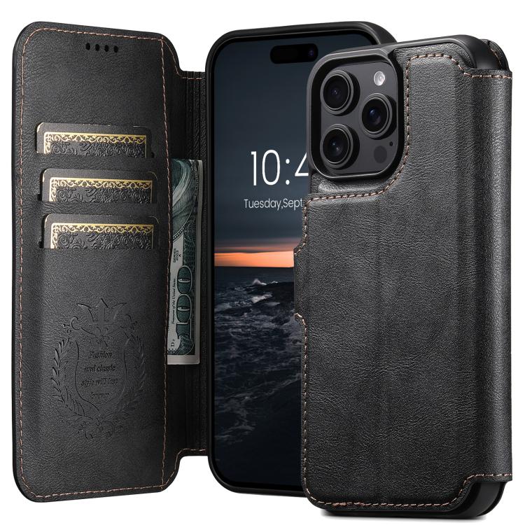 For iPhone 16 Pro Suteni Q05 2-in-1 Multi-function Detachable Wallet MagSafe Phone Case(Black)