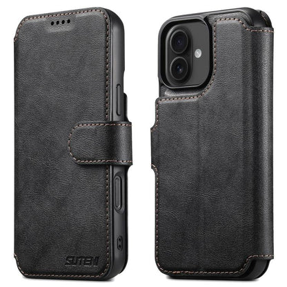 For iPhone 16 Plus Suteni Q05 2-in-1 Multi-function Detachable Wallet MagSafe Phone Case(Black)