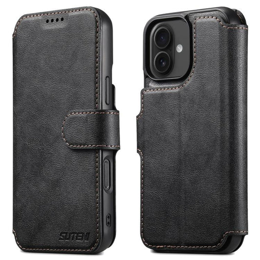 For iPhone 16 Suteni Q05 2-in-1 Multi-function Detachable Wallet MagSafe Phone Case(Black)