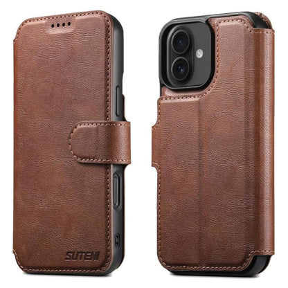For iPhone 16 Suteni Q05 2-in-1 Multi-function Detachable Wallet MagSafe Phone Case(Brown)