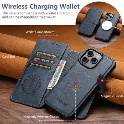 For iPhone 15 Pro Suteni Q05 2-in-1 Multi-function Detachable Wallet MagSafe Phone Case(Blue)