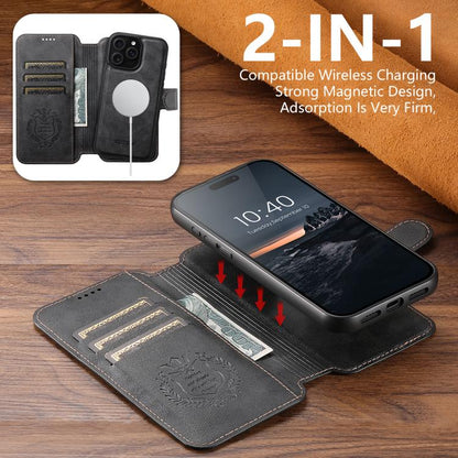 For iPhone 15 Plus Suteni Q05 2-in-1 Multi-function Detachable Wallet MagSafe Phone Case(Black)