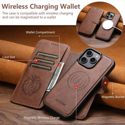 For iPhone 15 Plus Suteni Q05 2-in-1 Multi-function Detachable Wallet MagSafe Phone Case(Brown)