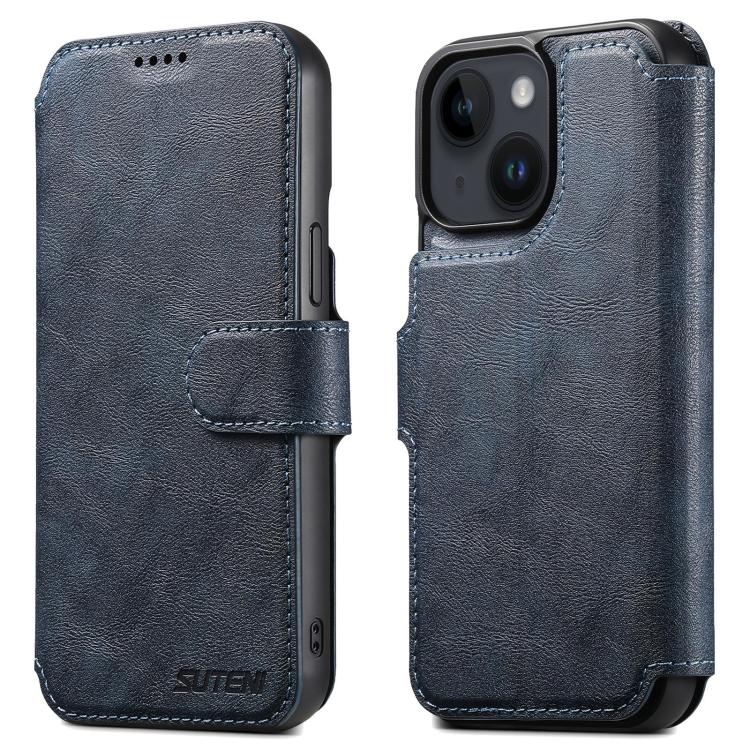 For iPhone 15 Plus Suteni Q05 2-in-1 Multi-function Detachable Wallet MagSafe Phone Case(Blue)