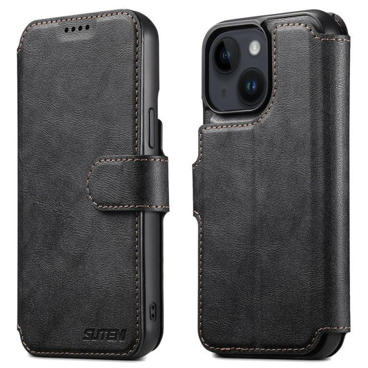 For iPhone 15 Suteni Q05 2-in-1 Multi-function Detachable Wallet MagSafe Phone Case(Black)