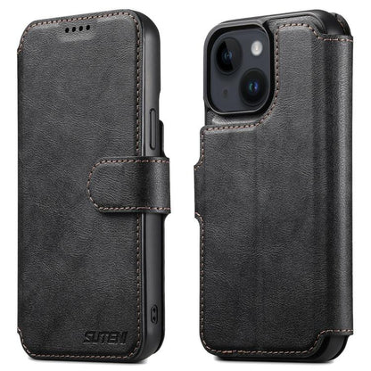 For iPhone 14 Suteni Q05 2-in-1 Multi-function Detachable Wallet MagSafe Phone Case(Black)