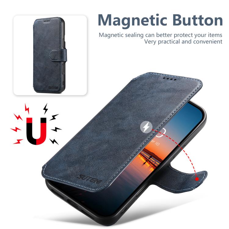 For iPhone 14 Suteni Q05 2-in-1 Multi-function Detachable Wallet MagSafe Phone Case(Blue)