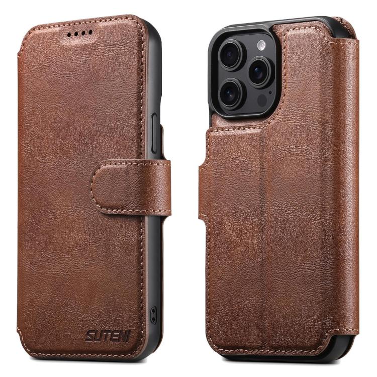 For iPhone 12 Pro Max Suteni Q05 2-in-1 Multi-function Detachable Wallet MagSafe Phone Case(Brown)