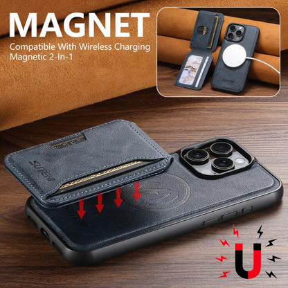 For iPhone 12 Suteni M3 Card Bag MagSafe Cowhide Texture Leather Phone Case(Blue)