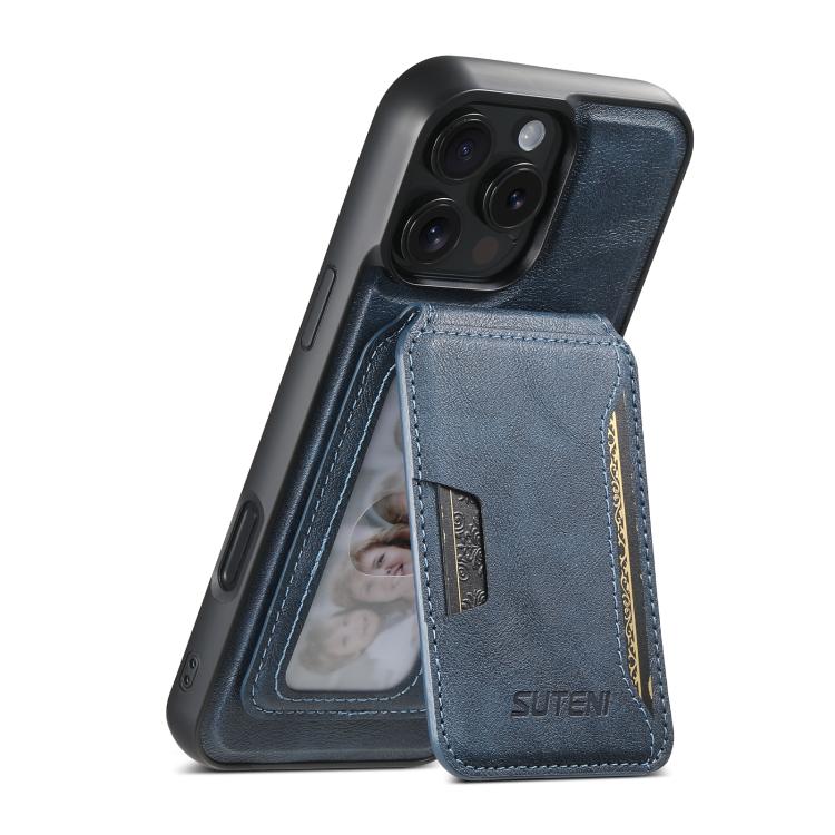 Pour iPhone 12 Pro Étui en Cuir Texture Vachette avec Fente pour Cartes MagSafe Suteni M3 (Bleu)
