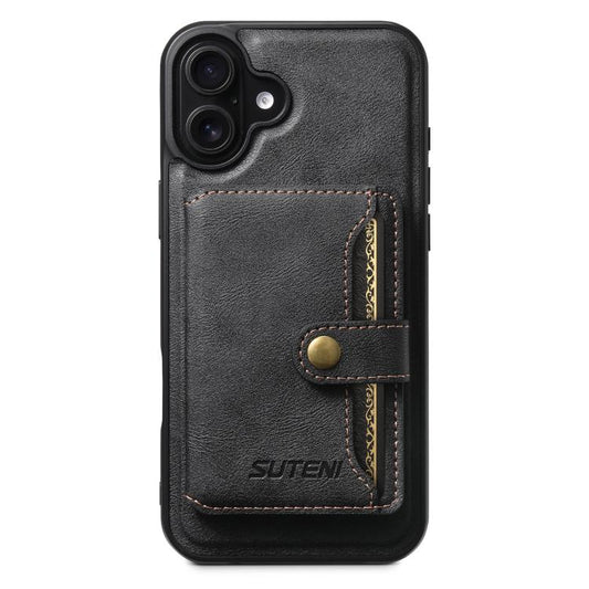 Pour iPhone 16 Plus Suteni M4 Étui de téléphone en cuir MagSafe avec porte-cartes magnétique (Noir)