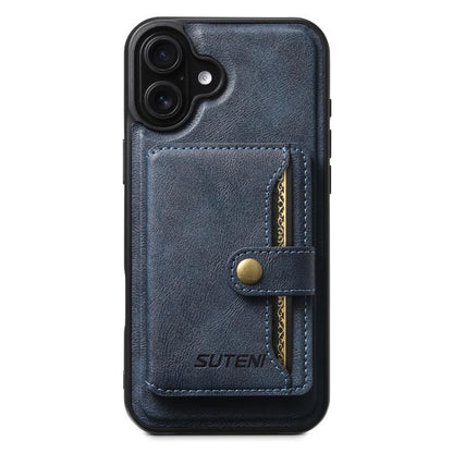 For iPhone 16 Plus Suteni M4 Magnetic Card Bag MagSafe Leather Phone Case(Blue)