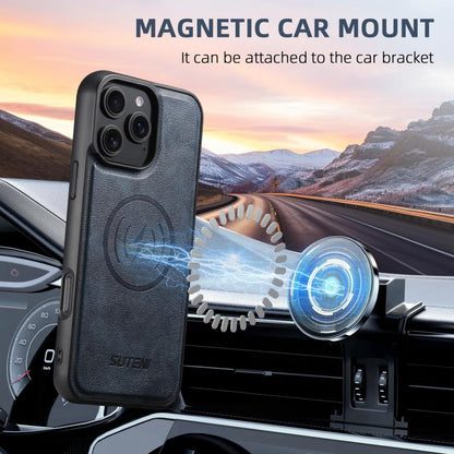 For iPhone 16 Plus Suteni M4 Magnetic Card Bag MagSafe Leather Phone Case(Blue)